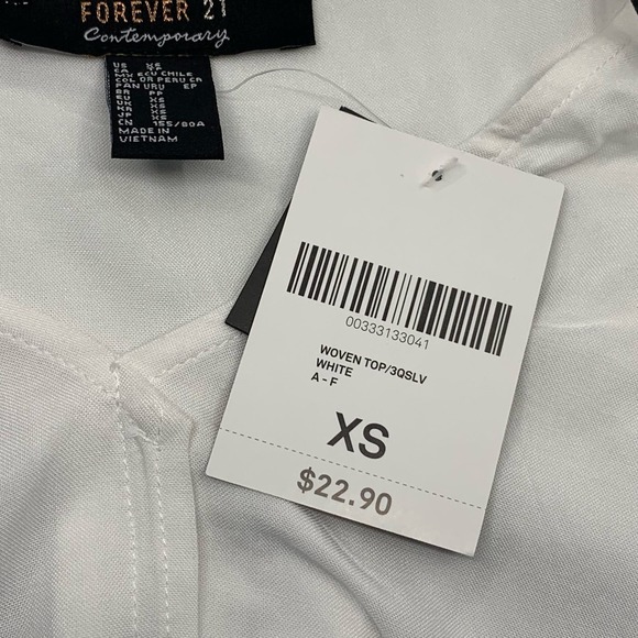 NWT Forever 21 Contemporary 3/4 Sleeve Flowy Pullover V-Neck Top White Size XS - Picture 5 of 7